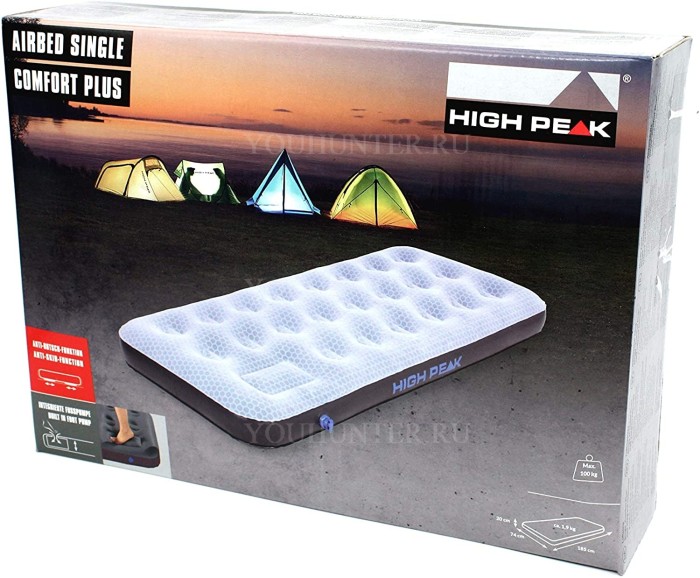 HIGH PEAK Матрас надувной Air bed Single Comfort Plus Air bed Single Comfort Plus сероголубой/черный