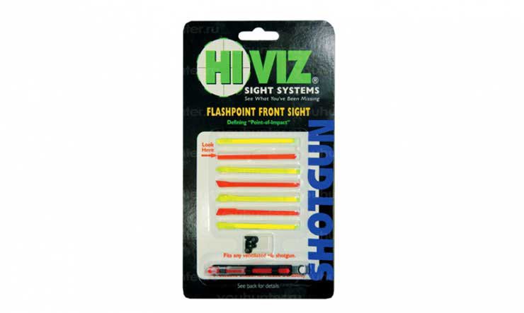 HiViz мушка FlashPoint для гладк.ружей, набор 8 волокон (красн.+желт.) + планка и винты