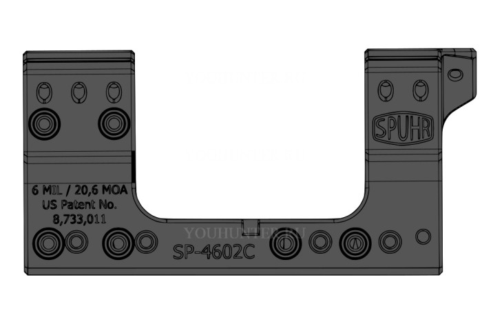 Кронштейн SPUHR кольца 34мм на Weaver наклон 6 MIL/20,6 MOA BH21мм PIC GEN3 (SP-4602C)
