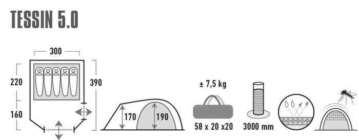 HIGH PEAK Палатка Tessin 5 Tessin 5 nimbus grey 390x300x190