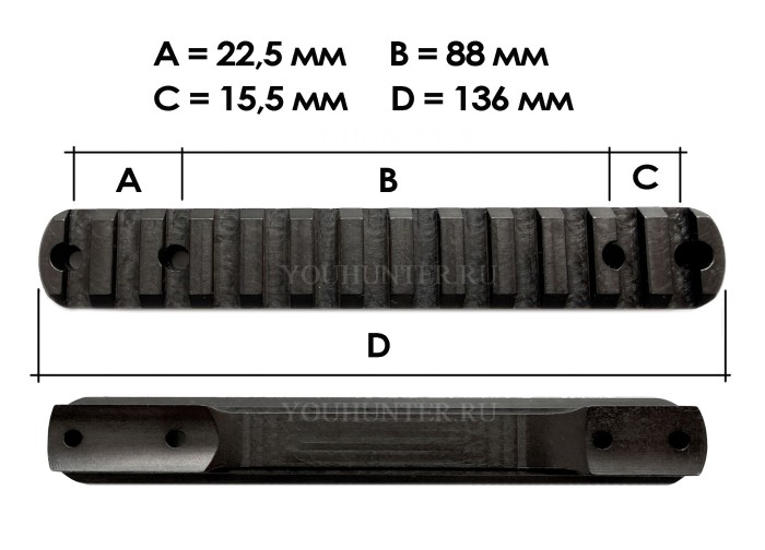 Планка weaver JAGT на Sabatti Rover 870 Short Action 308win (Rover 600) 130cm E=88