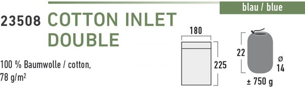 HIGH PEAK Вставка в мешок спальный Cotton Inlett Double Cotton Inlett Double синий 225х180 см