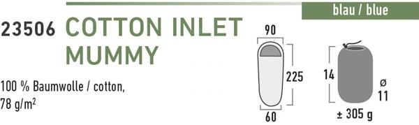 HIGH PEAK Вставка в мешок спальный Cotton Inlett Mummy Cotton Inlett Mummy синий 225 см длина