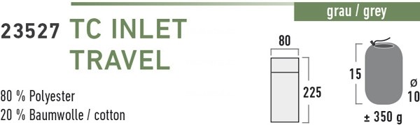 HIGH PEAK Вставка в мешок спальный TC Inlett Travel TC Inlett Travel серый 225х80см